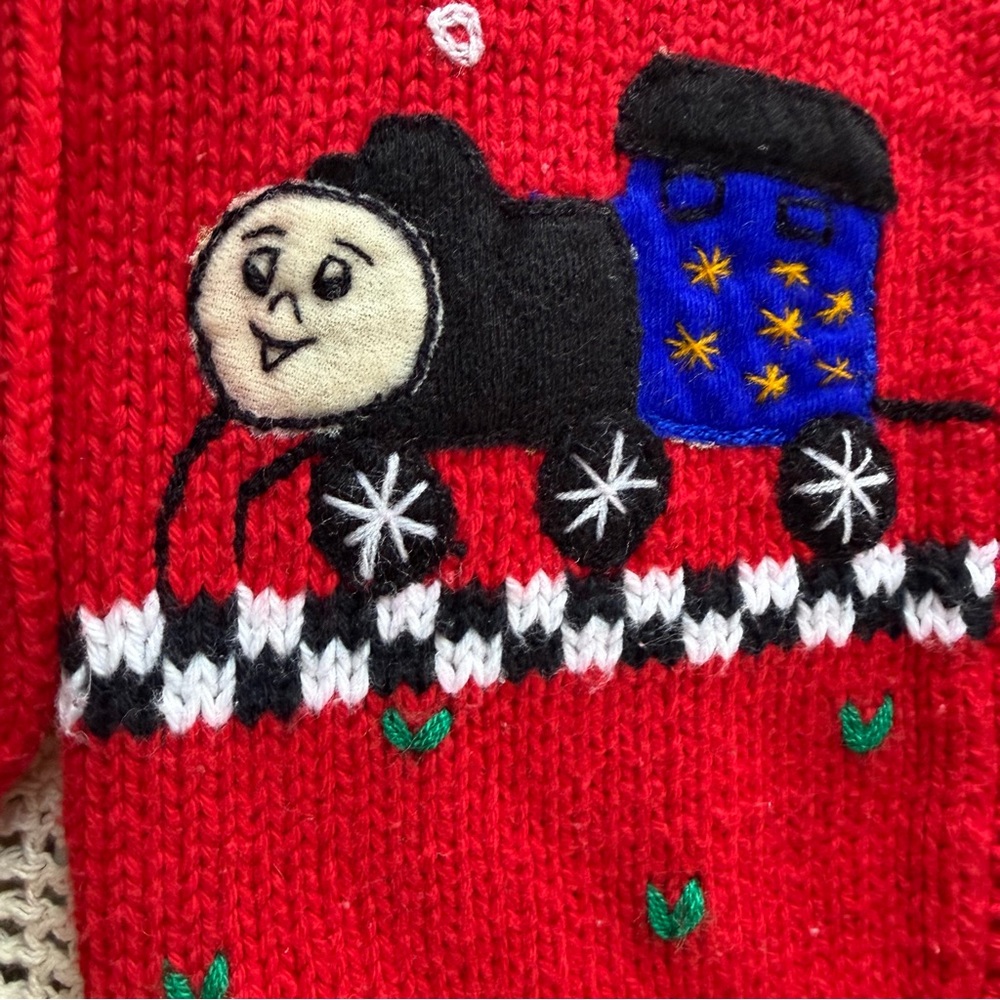 Vintage Toddler Cardigan Sweater Zoo Animal Circus Train Red Size 2 Cotton - Picture 6 of 14